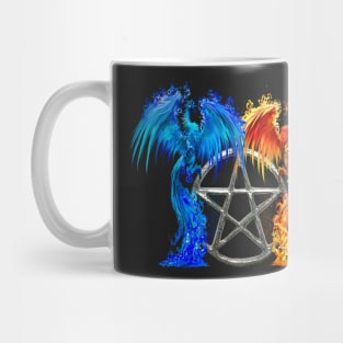 Fantasy Fire And Ice Phoenix Silver Pentagram Mug